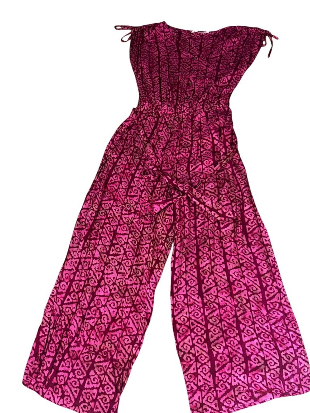 Soft Surroundings Size Large Maxi Jumpsuit Boho Style Pink & Burgundy